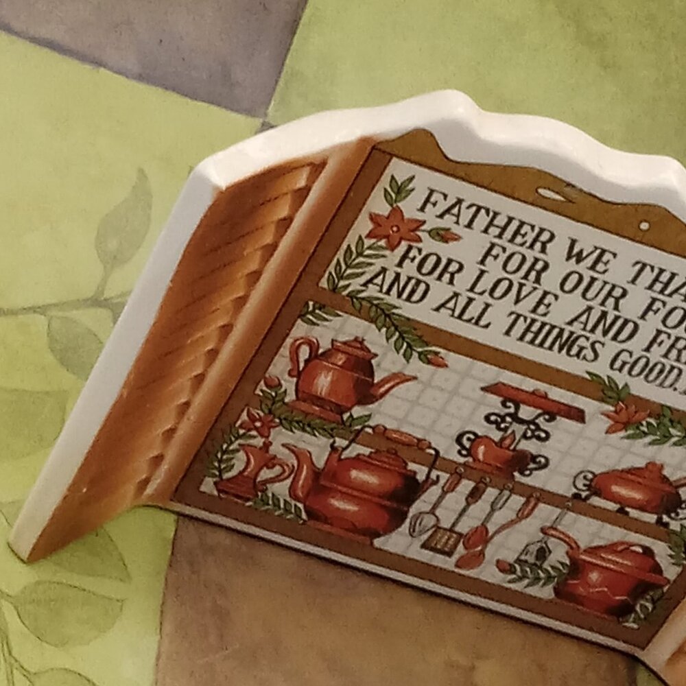 Vintage THANKFUL Ceramic Napkin Holder Kitchen Prayer Brown Thanksgiving Friends - Picture 3 of 14